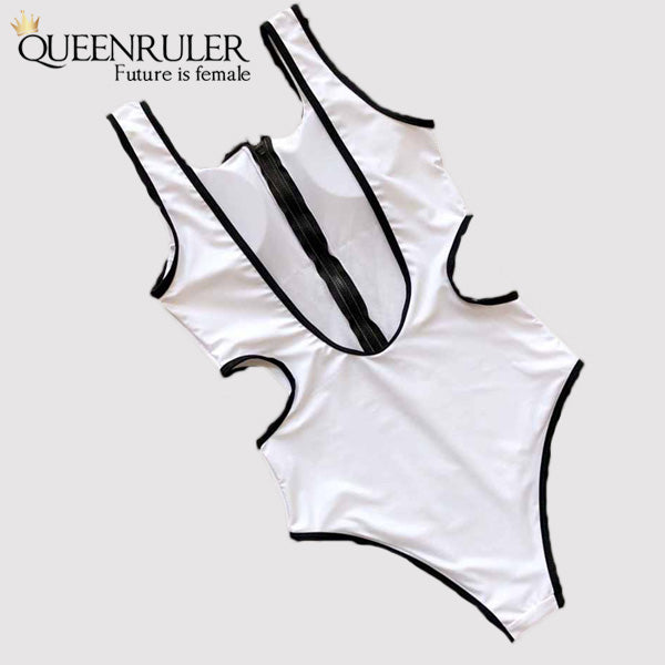 Backless One Piece Swimsuit (white) - Queenruler