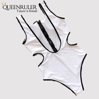 Backless One Piece Swimsuit (white) - Queenruler