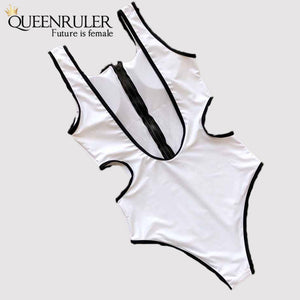 Backless One Piece Swimsuit (white) - Queenruler
