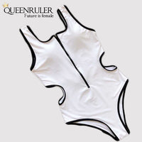 Backless One Piece Swimsuit (white) - Queenruler