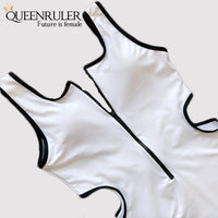 Backless One Piece Swimsuit (white) - Queenruler