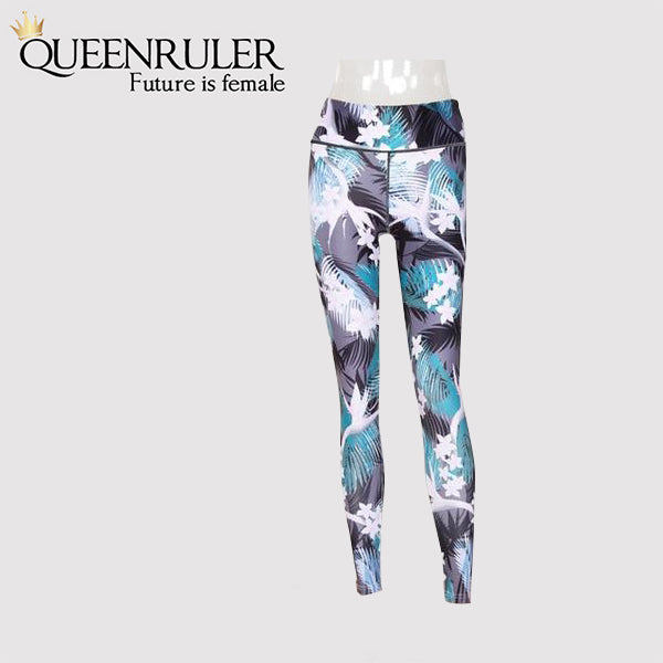 Flower Leaf Print Leggings - Queenruler