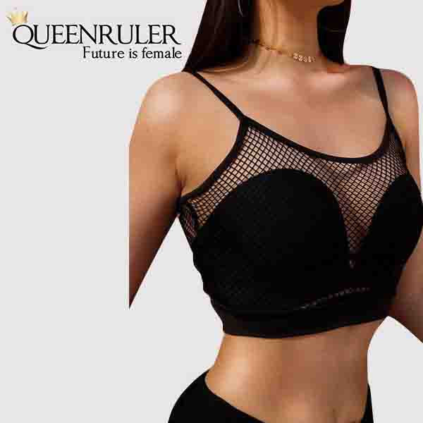 Sexy women Mesh Sports Bra (Black) - Queenruler