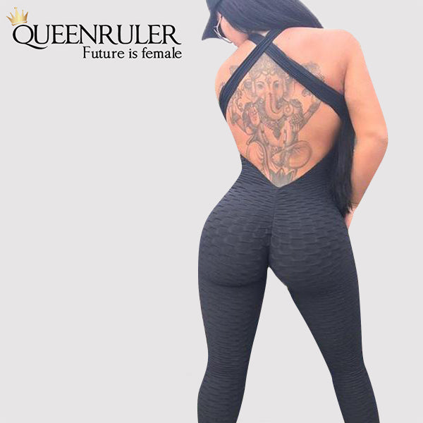Backless Yoga Jumpsuit (Black) - Queenruler