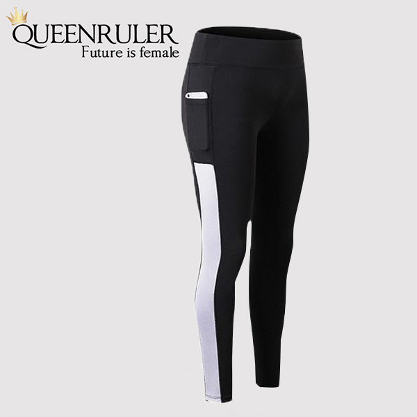 Athletic Leggings With Pocket (Black White) - Queenruler