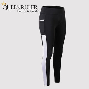Athletic Leggings With Pocket (Black White) - Queenruler