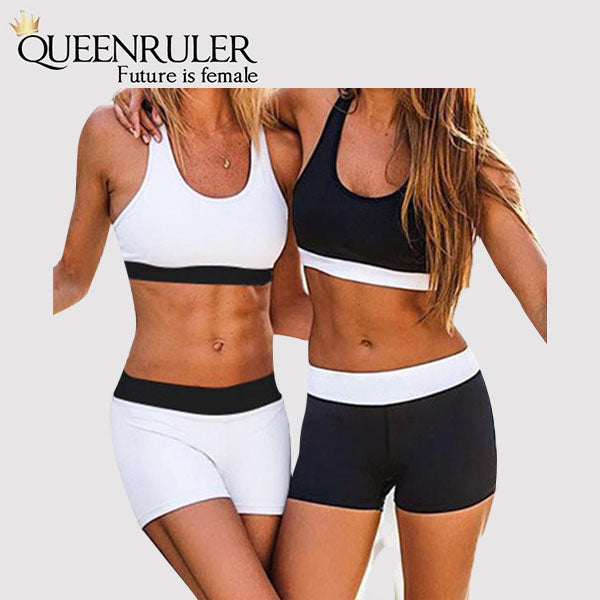 Womens Running Shorts And Vest Set (Black) - Queenruler