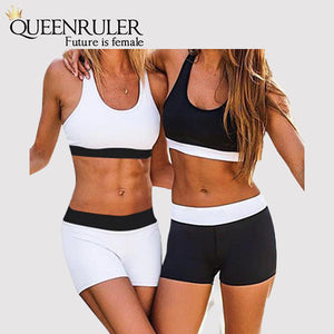 Womens Running Shorts And Vest Set (Black) - Queenruler