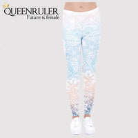 High Waist Floral Leggings (Sky-Blue) - Queenruler