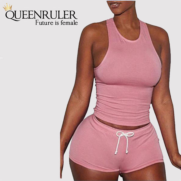 Sleeveless Quick Dry Yoga Set (Pink) - Queenruler