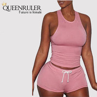 Sleeveless Quick Dry Yoga Set (Pink) - Queenruler