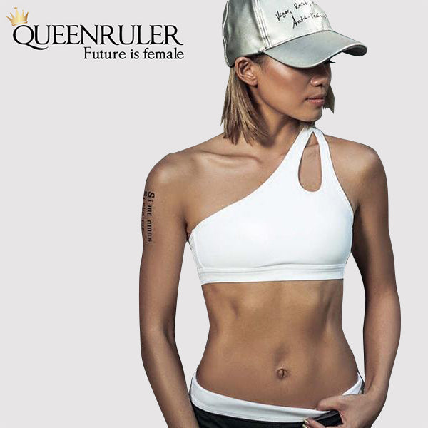 Sexy One Shoulder Sports Bra (White) - Queenruler