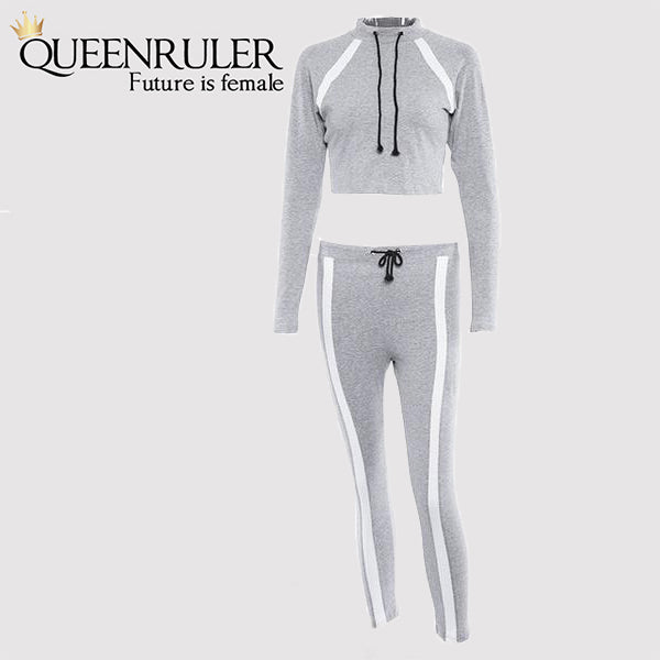 2 Piece Long Sleeve Athletic Set (Gray) - Queenruler