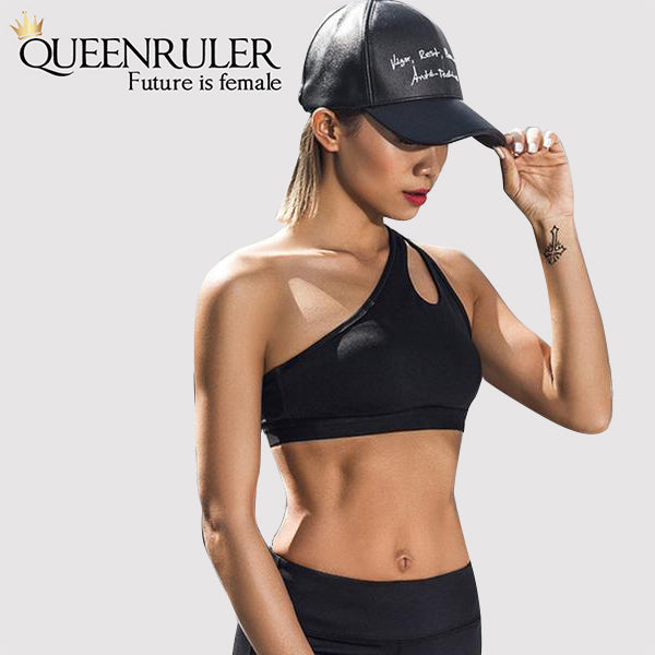 Sexy One Shoulder Sports Bra (Black) - Queenruler