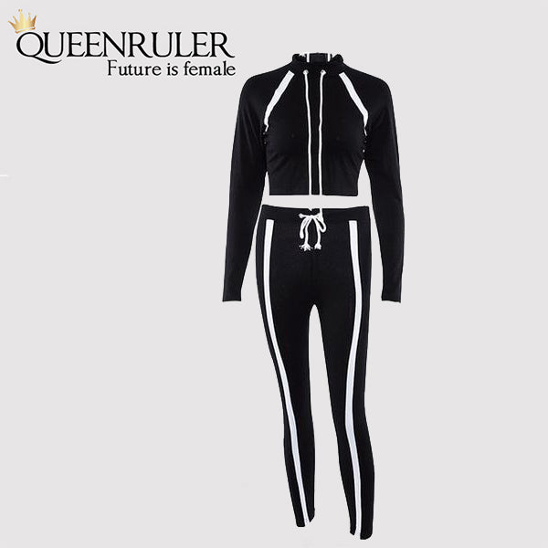 2 Piece Long Sleeve Athletic Set (Black) - Queenruler