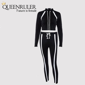 2 Piece Long Sleeve Athletic Set (Black) - Queenruler