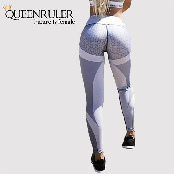 Honeycomb Printed High Waist Push Up Leggings - Queenruler