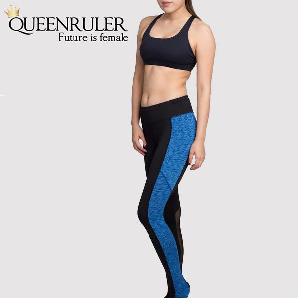 Front View Women Fitness Leggings (Blue) | Queensruler