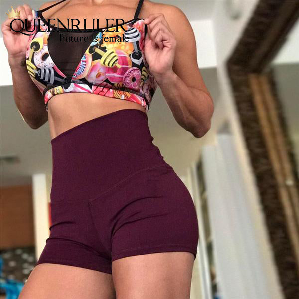 High Waist Push Up Shorts (Wine Red) - Queenruler
