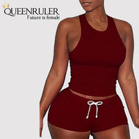 Sleeveless Quick Dry Yoga Set (Red) - Queenruler