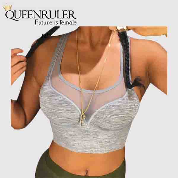 Mesh Patchwork Sports Bra (Grey) - Queenruler