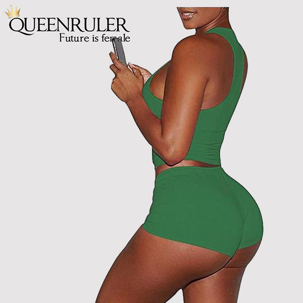 Sleeveless Quick Dry Yoga Set (Green) - Queenruler