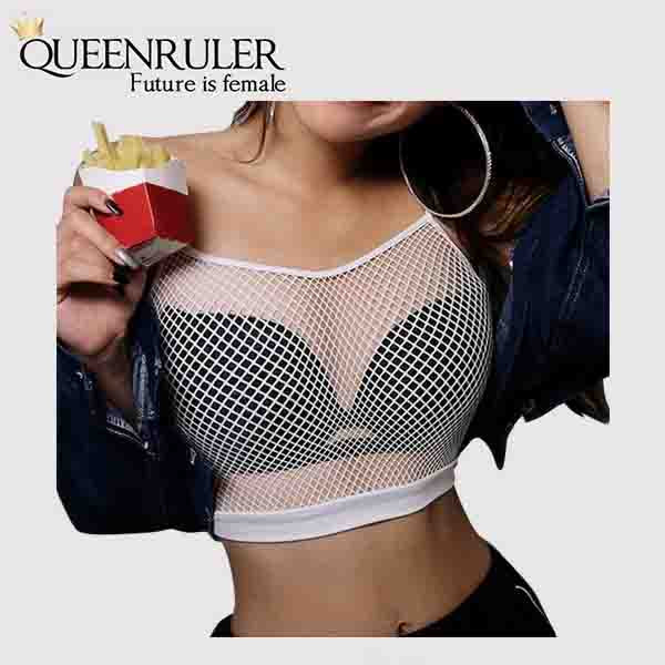 Sexy women Mesh Sports Bra (White) - Queenruler