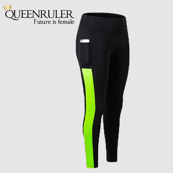 Athletic Leggings With Pocket (Black Green) - Queenruler