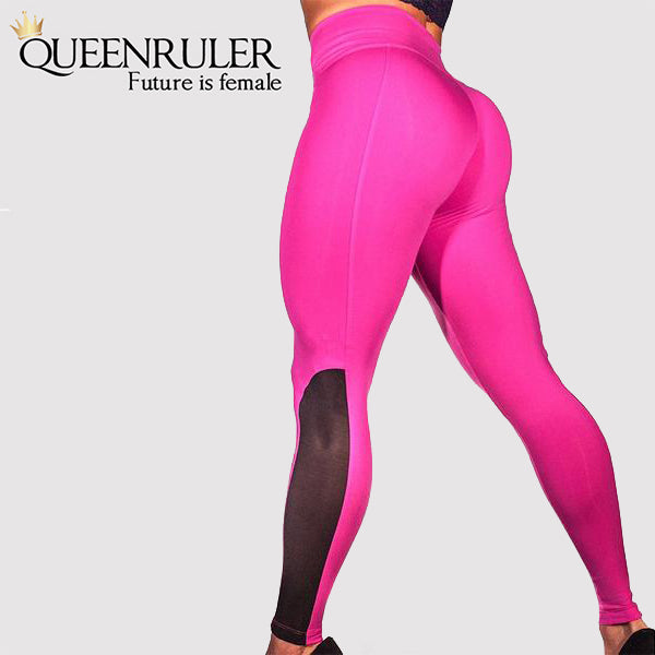 Back View Mesh Push Up Leggings (Rose Red) | Queensruler