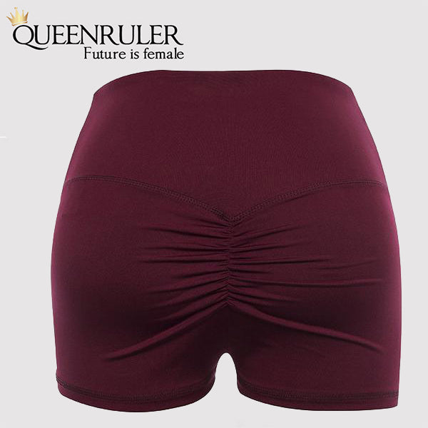 High Waist Push Up Shorts (Wine Red) - Queenruler