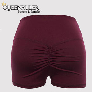High Waist Push Up Shorts (Wine Red) - Queenruler