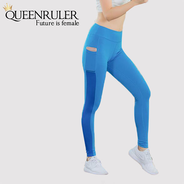 Athletic Leggings With Pocket (Blue) - Queenruler