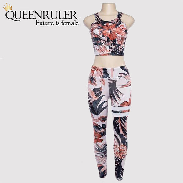 Floral Fitness 2 Piece Set (Orange) - Queenruler