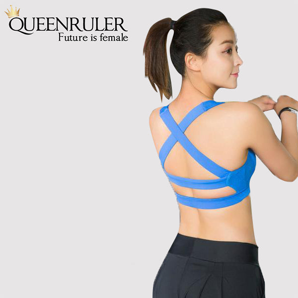 Cross Strap Workout Bra (Blue) - Queenruler