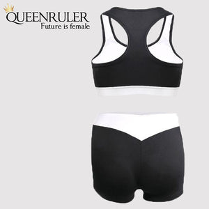 Womens Running Shorts And Vest Set (Black) - Queenruler