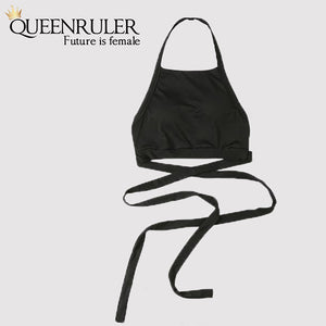 Suspender Type Crop Top (Black) - Queenruler