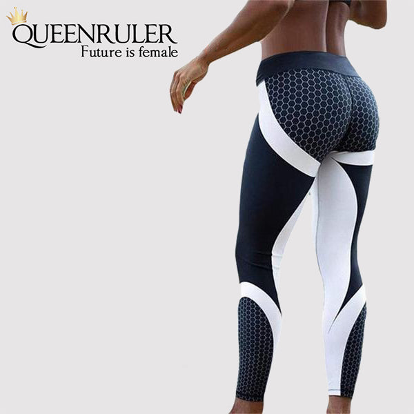 Honeycomb Printed High Waist Push Up Leggings - Queenruler