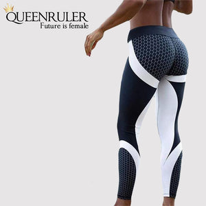 Honeycomb Printed High Waist Push Up Leggings - Queenruler