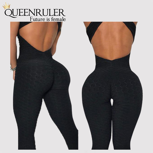 Backless Yoga Jumpsuit (Black) - Queenruler