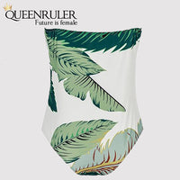 Sexy Leaf Print Swimsuit - Queenruler
