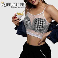 Sexy women Mesh Sports Bra (White) - Queenruler