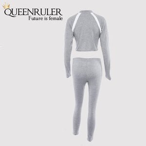 2 Piece Long Sleeve Athletic Set (Gray) - Queenruler