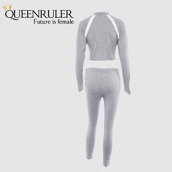 2 Piece Long Sleeve Athletic Set (Gray) - Queenruler