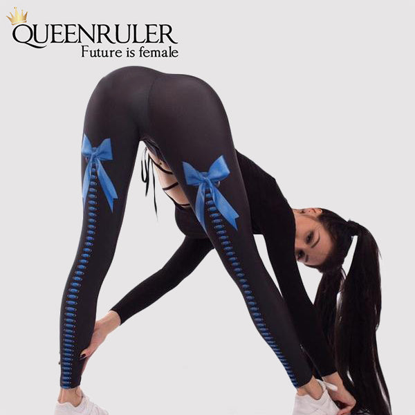 Ribbon Printed Breathable High Waist Leggings - Queenruler