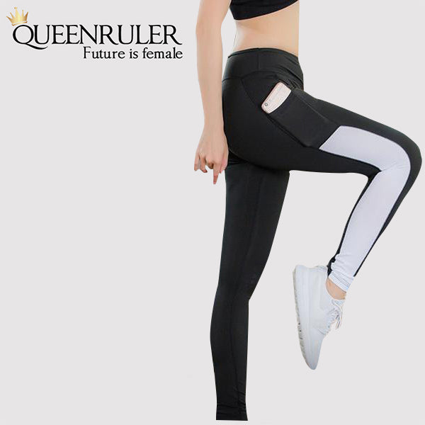 Athletic Leggings With Pocket (Black White) - Queenruler