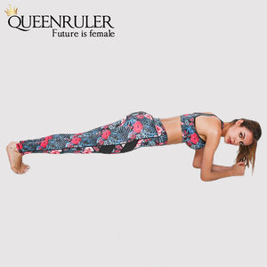 Red Flower Print Yoga Set - Queenruler