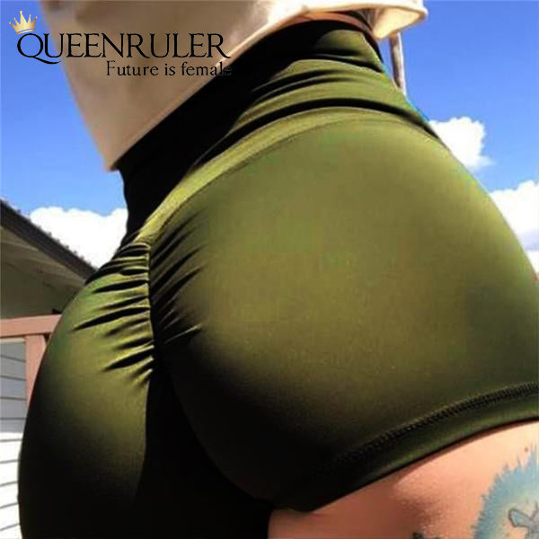 High Waist Push Up Shorts (Green) - Queenruler