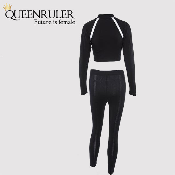 2 Piece Long Sleeve Athletic Set (Black) - Queenruler