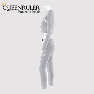 2 Piece Long Sleeve Athletic Set (Gray) - Queenruler