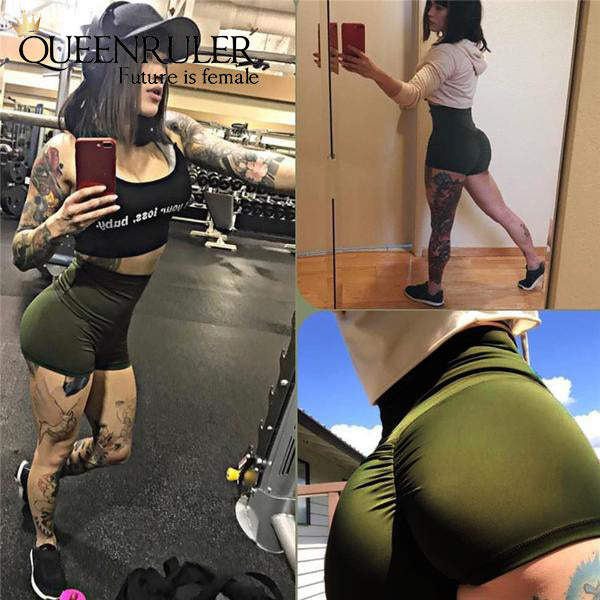 High Waist Push Up Shorts (Green) - Queenruler